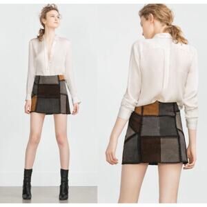 Zara Patchwork Suede Leather Mini Skirt – Size Small